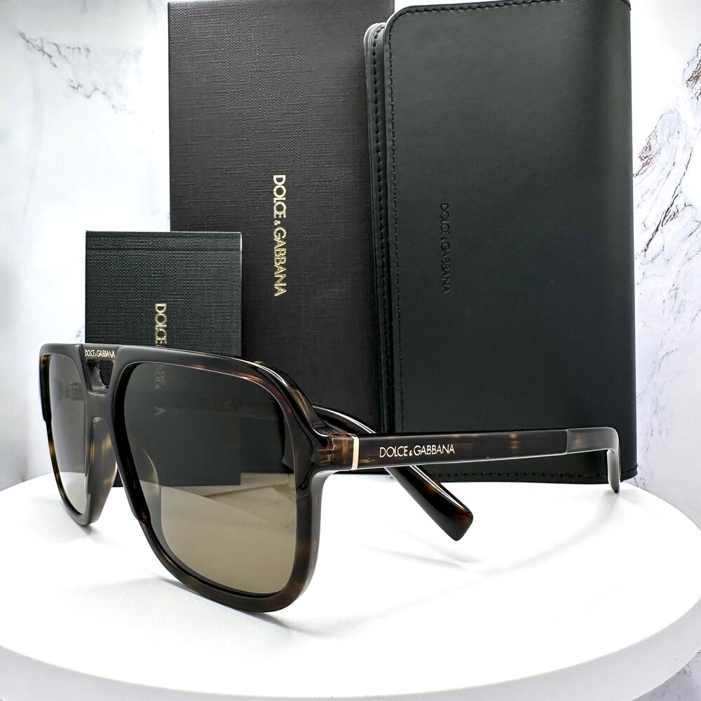 LUXURY New Dolce & Gabbana Sunglasses DG4354 502/73 Brown Aviator Pilot Gold